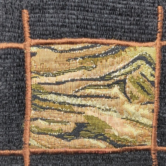 Vintage 90s Black Tapestry Jacket Geometric Animal‎ Print Patches Artsy Large - Picture 10 of 14